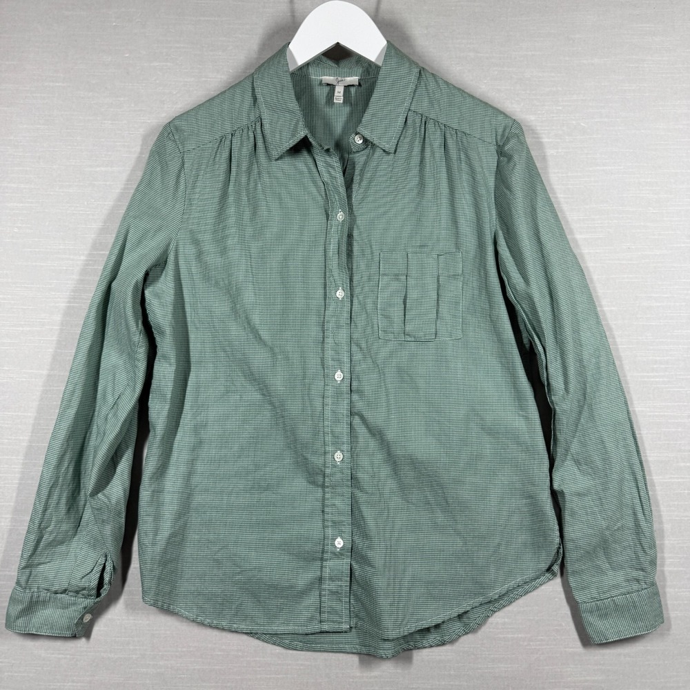 Joie Button Down Top Women M Green White Houndstooth Long Sleeve Casual Everyday